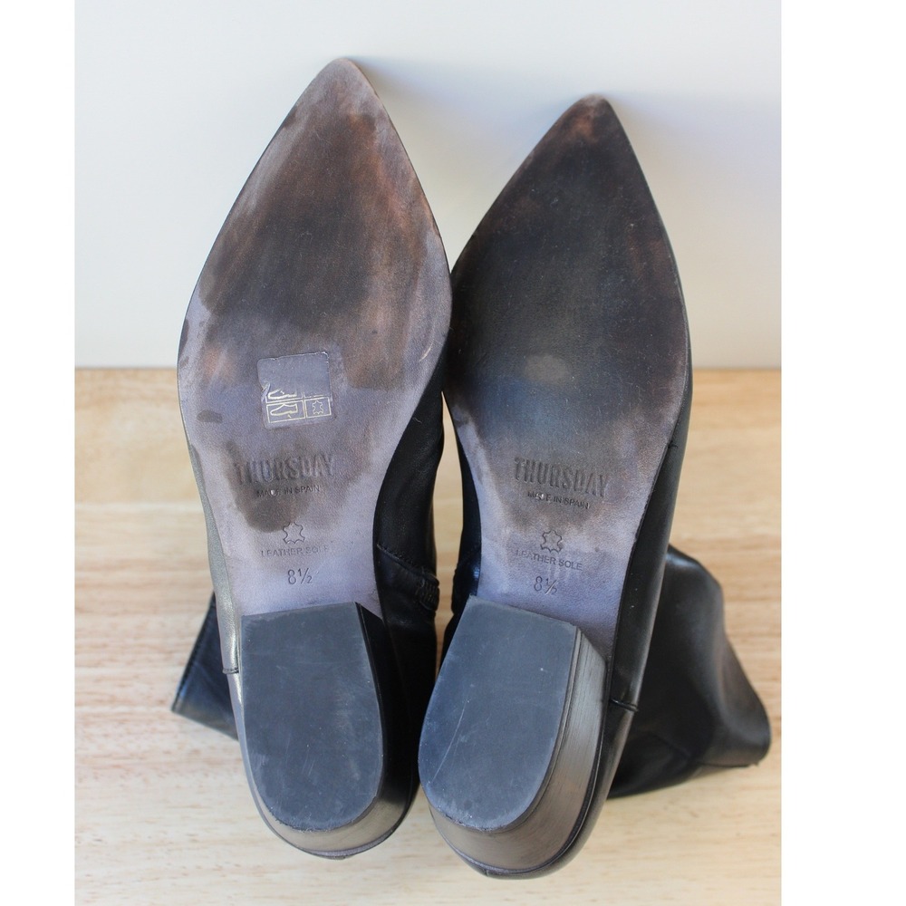 Thursday Boot‎ Co Bijou Boot Women 8.5 Black Leather Ruched Pointed Toe - Picture 9 of 11